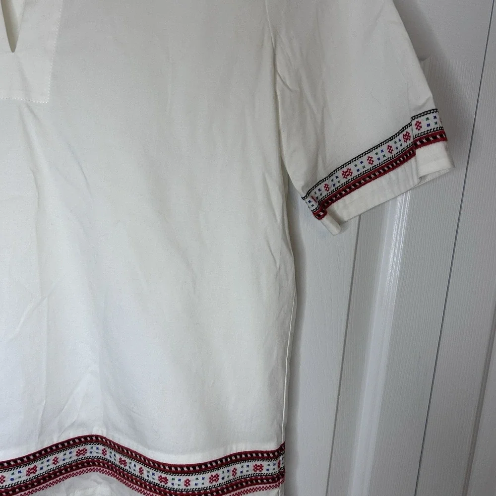 Tory Burch white poplin/red embroidery popover blouse, Size 0